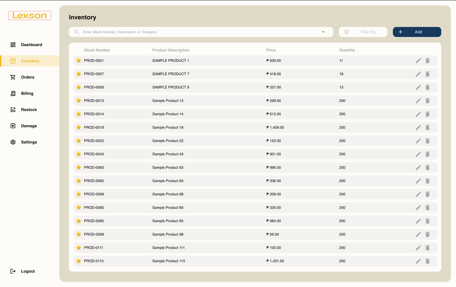 Inventory (Filled with mock data)
