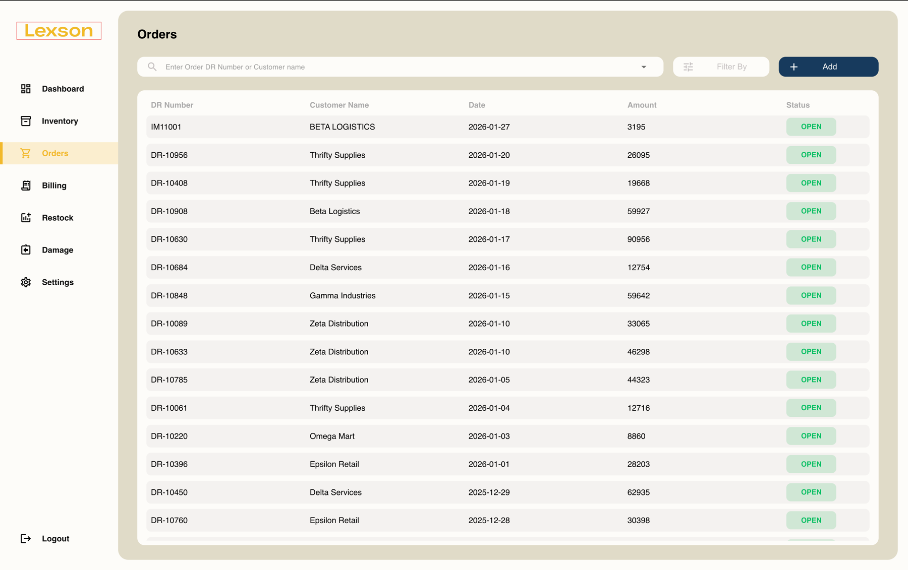 Orders (Filled with mock data)