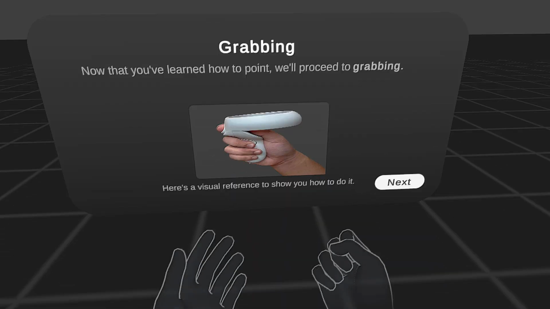 Grabbing Interaction Tutorial Panel